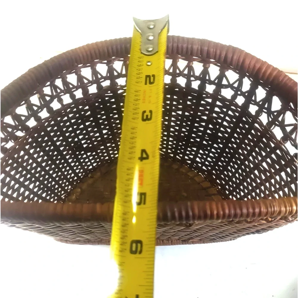 Rattan Wicker Dark Brown Vintage Basket Hanging Handle Plant Storage